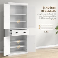 HOMCOM Armoire de cuisine buffet cuisine multi-rangements étagères réglables 4 portes grand tiroir 76,2 x 40,2 x 183 cm blanc(m-5)