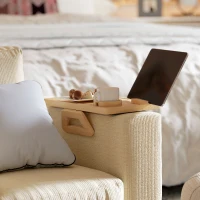 HOMCOM Faltbares, flexibles Bambus-Armlehnen-Tablett für Sofa mit herausnehmbarem Getränkehalter und Drehhalter für Handy(m-4)