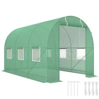 Outsunny 3.5 x 2m Walk-In Polytunnel Greenhouse, with Steel Frame, PE Cover, Roll-Up Door and 6 Windows, Green(m-10)