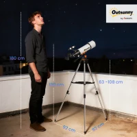 Outsunny Telescopio Astronomico 80mm con Montatura AZ, 2 Lenti Oculari e Adattatore Smartphone, 92x92x130 cm, Bianco e Nero(m-3)