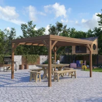 Outsunny Pergola 4 x 3 m en bois traditionnelle autoportante avec 4 pieds Toit terrasse à décorer - marron(m-10)