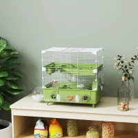 PawHut Cage pour hamster  à 2 niveaux avec roue de course salle de bain en sable pour hamster nain 44,5 x 28 x 44 cm vert(m-10)
