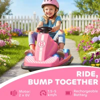 AIYAPLAY Kids Bumper Car, 360° Rotation Spin Electric Waltzer Car with LED Lights, Music for Ages 3-8 Years Old, Pink(m-4)