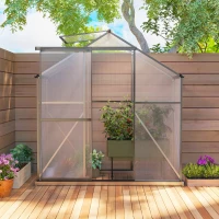 Outsunny 6 x 2.5ft Polycarbonate Greenhouse Walk-In Green House with Rain Gutter, Sliding Door, Window, Foundation, Dark Grey(m-9)