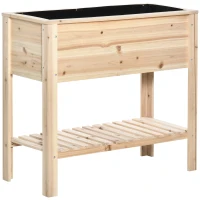 Outsunny Jardinière sur pieds potager avec étagère à lattes 90 x 40 x 81 cm inserts d'irrigation, géotextile inclus bois massif(m-12)