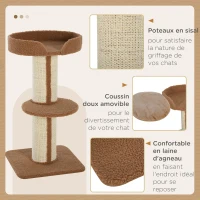 PawHut Arbre à chat avec griffoir centre d'activités 2 plateformes coussin marron clair(m-5)