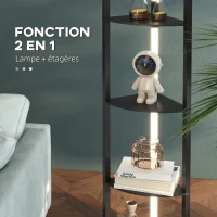 HOMCOM Lampadaire sur pied salon, lampadaire avec étagères d'angle à 4 niveaux, lampe LED dimmable, 41x29,5x163,5cm, noir(m-8)