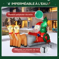 Outsunny Père Noël gonflable de 2,1 m sur traîneau avec deux rennes, décoration de Noël gonflable avec lumières LED intégrées(m-6)