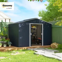 Outsunny Metal Tool Shed with Sliding Doors and Ventilation Windows, 277 x 195 x 192 cm, Dark Gray(m-11)