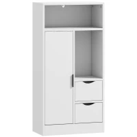 HOMCOM Armario de Baño con 2 Cajones Compartimento Abierto y Estantes Ajustables para Espacio Pequeño 50x25x100 cm Blanco(m-1)