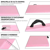 HOMCOM Tappetino da Ginnastica Pieghevole, Materassino Fitness Spesso 5 cm e Antiscivolo, 180x60x5 cm, Rosa(m-6)