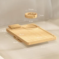 HOMCOM Faltbares, flexibles Bambus-Armlehnen-Tablett für Sofa mit herausnehmbarem Getränkehalter und Drehhalter für Handy(m-3)