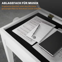 HOMCOM Sgabello Pianoforte Regolabile con Vano Portaoggetti e Seduta Imbottita, 54.5x33x48-58 cm, Bianco(m-5)