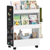 AIYAPLAY Libreria per bambini con ruote, porta libri per bambini da 3 a 8 anni con lavagna, 66,5x32,5x86,5cm, bianco(m-6)
