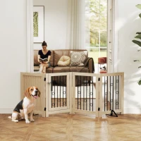 PawHut Freestanding Pet Gate, Dog Gate with Door, 4 Panels, for Hallway, Stairs, Door Frame, MDF, Steel(m-2)