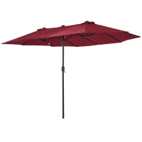 Outsunny Sombrilla Doble para Jardín 455x265x238 cm Parasol Grande con Manivela Manual Protección Solar Color Rojo Vino(m-11)