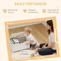 AIYAPLAY Baule Portagiochi in Legno a Forma di Orso e Capacità 20 kg 60x38x48 cm, Bianco(m-5)