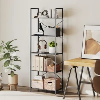 HOMCOM Bookshelf, Freestanding 5-Tier Shelf, Industrial Office Shelf with Metal Frame, Open Storage Shelf for Living Room, Office, Study, 60x30x170.5 cm, Black(m-2)