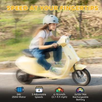 AIYAPLAY 24V Kids Electric Motorbike, Ride on Motorcycle with Manual Throttle, Brakes and LED Lights for Ages 8-12 Years, Beige(m-4)