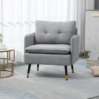 HOMCOM Fauteuil scandinave dossier capitonné avec passepoil en tissu 76 x 68 x 80 cm gris clair et pieds en métal noir et doré(m-10)
