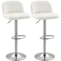 HOMCOM Set di 2 Sgabelli da Bar Alti con Altezza Regolabile, Sedile Girevole 43x45x81-101 cm Crema(m-6)