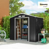 Outsunny 7ft x 4ft Lockable Garden Shed Large Patio Roofed Tool Metal Storage Building Foundation Sheds Box Outdoor Furniture, Dark Grey(m-11)
