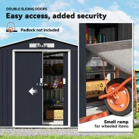 Outsunny 7ft x 4ft Lockable Garden Shed Large Patio Roofed Tool Metal Storage Building Foundation Sheds Box Outdoor Furniture, Dark Grey(m-5)