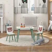 ZONEKIZ Table et 2 chaises pour enfants 3-8 ans ensemble 3 pièces motif animaux pour chambre à coucher salle de jeux vert(m-10)