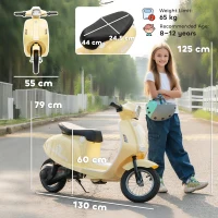 AIYAPLAY 24V Kids Electric Motorbike, Ride on Motorcycle with Manual Throttle, Brakes and LED Lights for Ages 8-12 Years, Beige(m-3)