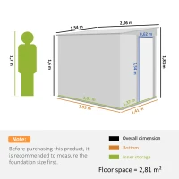 Outsunny Abri à Outils Métallique 1.5x2m avec Base, Porte Coulissante et Toit Incliné, Vert(m-3)