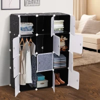 HOMCOM Garde robe armoire à vêtements L 111 x l 47 x H 145 cm modulable 12 cubes noir et blanc(m-10)