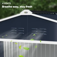 Outsunny Metal Tool Shed with Sliding Doors and Ventilation Windows, 277 x 195 x 192 cm, Dark Gray(m-9)