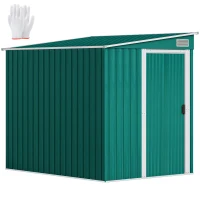 Outsunny Abri à Outils Métallique 1.5x2m avec Base, Porte Coulissante et Toit Incliné, Vert(m-6)