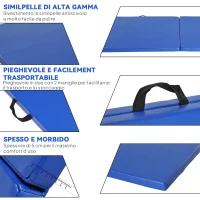 HOMCOM Tappetino da Ginnastica Pieghevole, Materassino Fitness Spesso 5 cm e Antiscivolo, 180x60x5 cm, Blu(m-6)