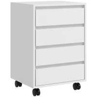 HOMCOM Caisson de bureau rangement bureau sur roulettes 4 tiroirs coulissants en bois aspect bois blanc(m-12)