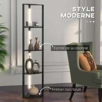 HOMCOM Lampadaire sur pied salon, lampadaire avec étagères d'angle à 4 niveaux, lampe LED dimmable, 41x29,5x163,5cm, noir(m-4)