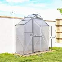 Outsunny 6 x 2.5ft Polycarbonate Greenhouse Walk-In Green House with Rain Gutter, Sliding Door, Window, Foundation, Dark Grey(m-3)