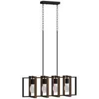 HOMCOM Moderne Pendelleuchte, Deckenleuchte mit 4 drehbaren Rahmen und verstellbarer Höhe, 80 x 21 x 90-130 cm, Nussbaum(m-1)
