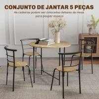 HOMCOM Conjunto de Mesa e Cadeiras de Refeição Mesa de Cozinha Redonda com 4 Cadeiras Estilo Industrial Madeira e Preto(m-4)