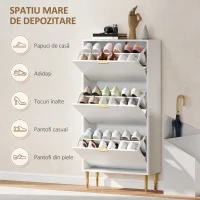 HOMCOM Dulap Subțire pentru 18 Perechi de Pantofi cu 3 Sertare Basculante și Rafturi Reglabile, 60x24x128 cm, Alb(m-5)