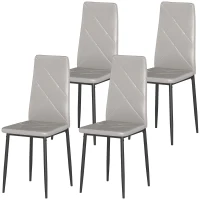 HOMCOM Conjunto de 4 Cadeiras de Sala de Jantar Estofadas em Couro Sintético com Encosto Alto e Pés de Aço 41x50x97 cm Cinza(m-7)