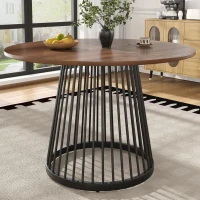 Tavolo da pranzo rotondo per 4 persone con piano in MDF e gambe in metallo, 80x80x76 cm, Legno e Nero(m-1)