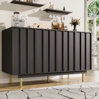 Dulap minimalist pentru sufragerie, cu 4 uși și rafturi reglabile, 140x38,5x82,5 cm, Negru(m-2)