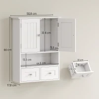 kleankin Armario de Pared para Baño Armario Colgante de Baño con 2 Puertas y 2 Cajones para Cocina 50,8x17,8x66 cm Blanco(m-3)