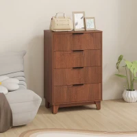 HOMCOM Commode 4 tiroirs meuble de rangement style moderne avec poignées en métal, 60 x 36 x 90 cm, effet bois marron(m-9)