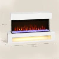HOMCOM Elektro-Kamin mit 11 Flammenfarben, 10 Kristallbett-Farben, 1000W/2000W, Fernbedienung, vielseitig einsetzbar, Weiß(m-3)