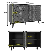 Buffet de salle à manger avec porte sculptée au motif unique en chevrons, pour le salon et la salle à manger, 120x35x78 cm, Noir(m-3)