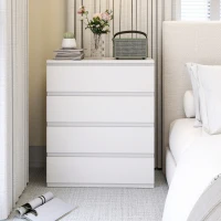 HOMCOM Kommode 4 Schubladen, schlichtes Aufbewahrungsmöbel für Schlafzimmer, Innenbereich, 80 x 39 x 95 cm Spanplatte weiß(m-4)