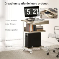 HOMCOM Birou PC cu Sertar Glisant și 2 Rafturi Deschise Alb și Stejar(m-4)