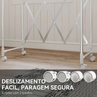 HOMCOM Estendal Vertical Dobrável de 3 Níveis Estendal de Aço Inoxidável com 3 Barras Ajustáveis e Extensíveis 4 Rodas 104-150x103x145-197 cm Prateado(m-6)
